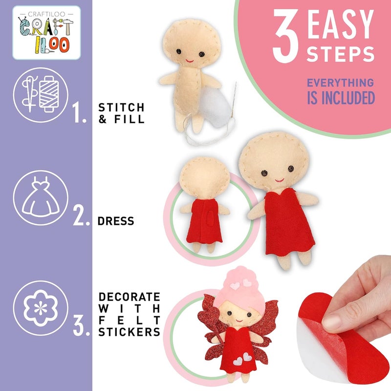 CRAFTILOO Fairy Sewing Kits for Little Girls 5 Easy Projects for Childrens Kid Crafts Make Your Own Felt Pillow Plush Craft Kit My First Sewing Kit Learn to Sew - Image 4